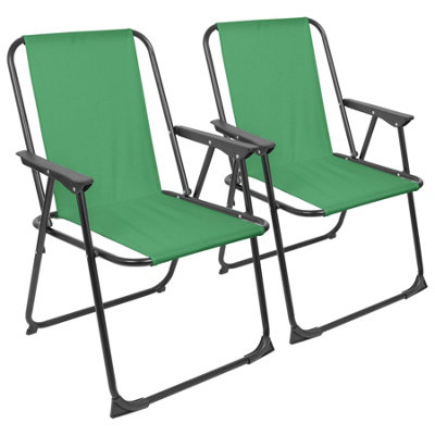 Harbour Housewares Folding Metal Beach Chairs - Matt Black/Green - Pack of 2