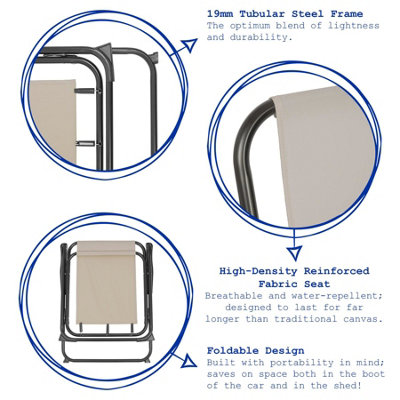 Harbour Housewares Folding Metal Beach Chairs - Matt Black/Green - Pack of 2
