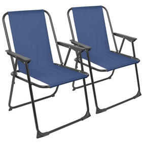 Harbour Housewares Folding Metal Beach Chairs - Matt Black/Navy - Pack of 2