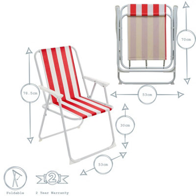 Harbour Housewares - Folding Metal Beach Chairs - Red/Green Stripe - Pack of 2 - 3