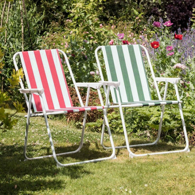 Harbour Housewares - Folding Metal Beach Chairs - Red/Green Stripe - Pack of 2 - 4