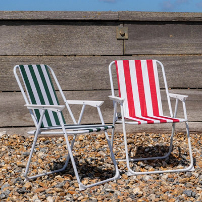 Harbour Housewares - Folding Metal Beach Chairs - Red/Green Stripe - Pack of 2 - 5