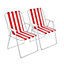 Harbour Housewares - Folding Metal Beach Chairs - Red Stripe - Pack of 2