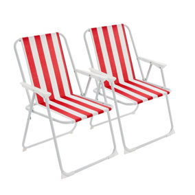 Harbour Housewares - Folding Metal Beach Chairs - Red Stripe - Pack of 2