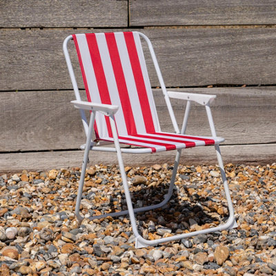 Harbour Housewares - Folding Metal Beach Chairs - Red Stripe - Pack of 2 - 6