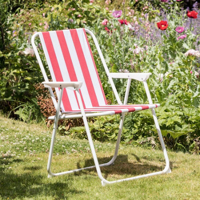 Harbour Housewares - Folding Metal Beach Chairs - Red Stripe - Pack of 2 - 7