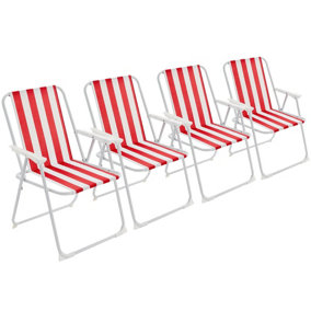 Harbour Housewares - Folding Metal Beach Chairs - Red Stripe - Pack of 4