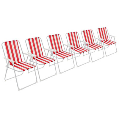 Harbour Housewares - Folding Metal Beach Chairs - Red Stripe - Pack of 6