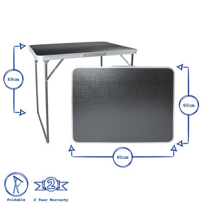 Harbour Housewares - Folding Metal Camping Table - 80cm x 60cm - White - 3