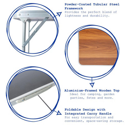 Harbour Housewares - Folding Metal Camping Table - 80cm x 60cm - Wood
