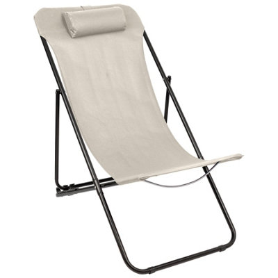 Harbour Housewares Folding Metal Deck Chair - Matt Black/Beige