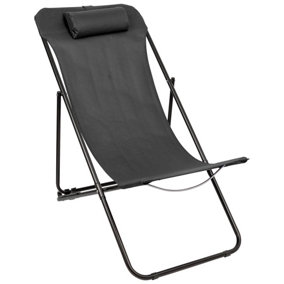 Harbour Housewares Folding Metal Deck Chair - Matt Black/Black