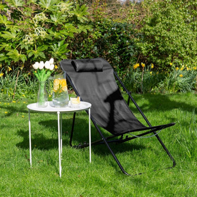 Harbour Housewares Folding Metal Deck Chair - Matt Black