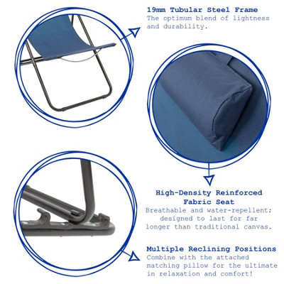 Harbour Housewares Folding Metal Deck Chairs - Matt Black/Beige - Pack of 2