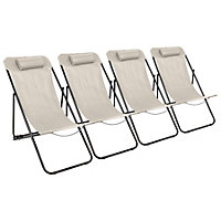 Harbour Housewares Folding Metal Deck Chairs - Matt Black/Beige - Pack of 4