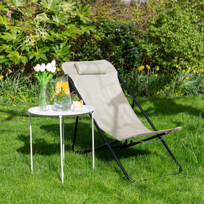 Harbour Housewares Folding Metal Deck Chairs - Matt Black/Beige - Pack of 4 - 6