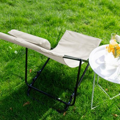 Harbour Housewares Folding Metal Deck Chairs - Matt Black/Beige - Pack of 4 - 7