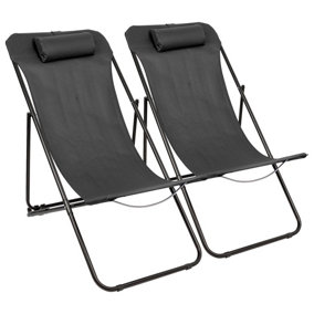Harbour Housewares Folding Metal Deck Chairs - Matt Black/Black - Pack of 2