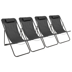 Harbour Housewares Folding Metal Deck Chairs - Matt Black/Black - Pack of 4