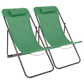 Harbour Housewares Folding Metal Deck Chairs - Matt Black/Green - Pack of 2