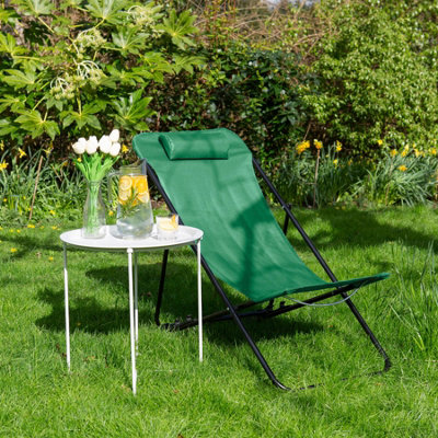 Harbour Housewares Folding Metal Deck Chairs - Matt Black/Green - Pack of 2 - 6