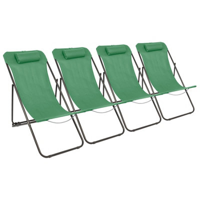 Harbour Housewares Folding Metal Deck Chairs - Matt Black/Green - Pack of 4