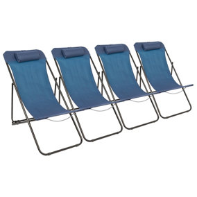 Harbour Housewares Folding Metal Deck Chairs - Matt Black/Navy - Pack of 4