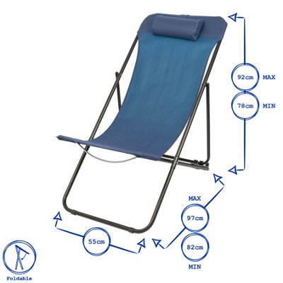 Harbour Housewares Folding Metal Deck Chairs - Matt Black/Navy - Pack of 4 - 3