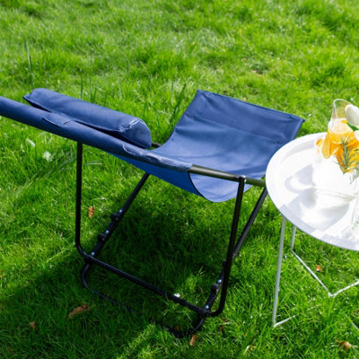 Harbour Housewares Folding Metal Deck Chairs - Matt Black/Navy - Pack of 4 - 7
