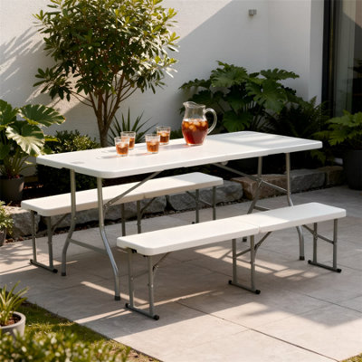 Harbour Housewares Folding Trestle Bench - White - 4 Person 6ft