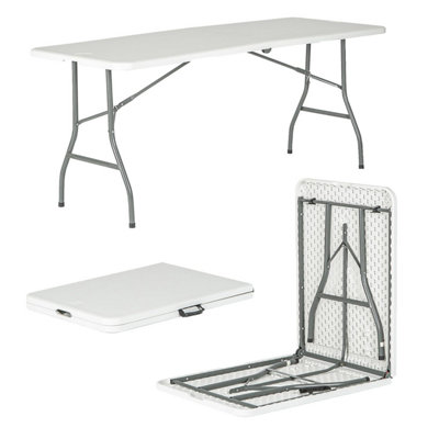 Harbour Housewares Folding Trestle Table - 180cm (6ft) - White - Rectangle Portable Space Saving Heavy Duty Table Indoor & Outdoor