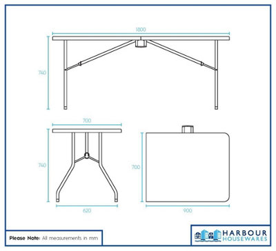 Harbour Housewares Folding Trestle Table - 180cm (6ft) - White - Rectangle Portable Space Saving Heavy Duty Table Indoor & Outdoor