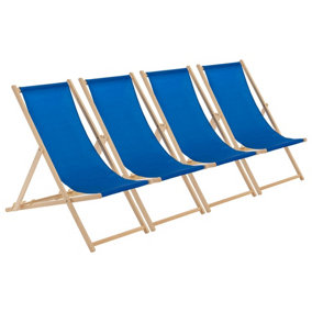 Harbour Housewares - Folding Wooden Beach Chairs - Blue - Pack of 4