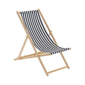Harbour Housewares - Folding Wooden Deck Chair - Black Stripe