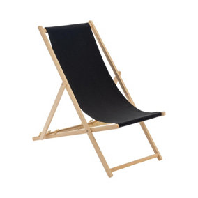 Harbour Housewares - Folding Wooden Deck Chair - Black