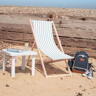 Harbour Housewares - Folding Wooden Deck Chair - Light Grey Stripe - 7