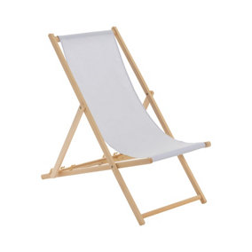 Harbour Housewares - Folding Wooden Deck Chair - Light Grey