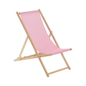Harbour Housewares Folding Wooden Deck Chair - Light Pink