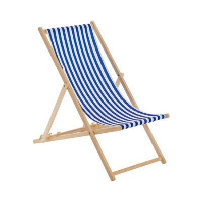 Harbour Housewares Folding Wooden Deck Chair Navy Stripe