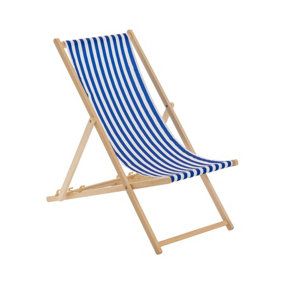 Harbour Housewares - Folding Wooden Deck Chair - Navy Stripe