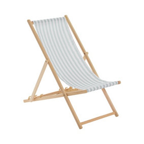 Harbour Housewares - Folding Wooden Deck Chair - Sage Grey Stripe
