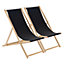 Harbour Housewares - Folding Wooden Deck Chairs - Black - Pack of 2