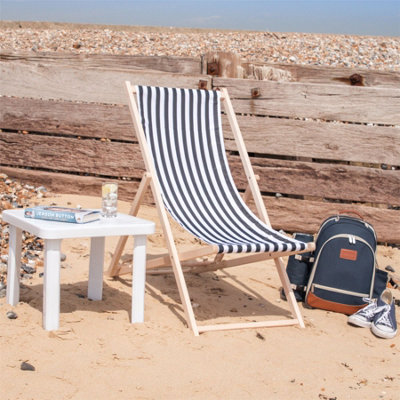 Harbour Housewares - Folding Wooden Deck Chairs - Black/Stripe - Pack of 2 - 4