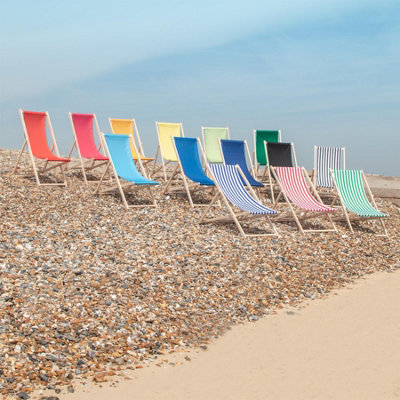 Harbour Housewares - Folding Wooden Deck Chairs - Black/Stripe - Pack of 2 - 5