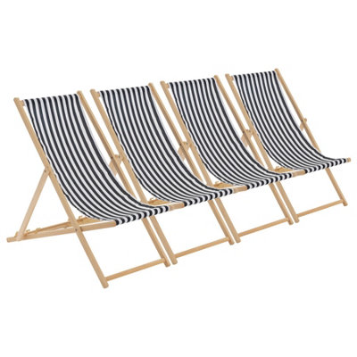 Harbour Housewares - Folding Wooden Deck Chairs - Black Stripe - Pack of 4