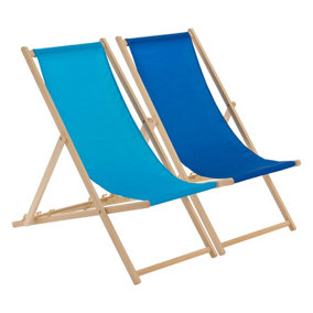 Harbour Housewares - Folding Wooden Deck Chairs - Blue/Light Blue - Pack of 2
