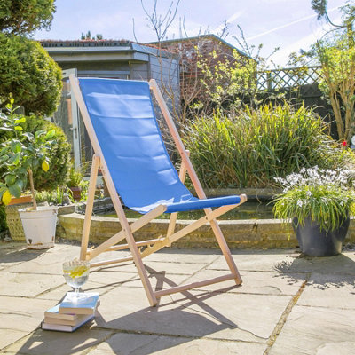 Harbour Housewares - Folding Wooden Deck Chairs - Blue - Pack of 4 - 7