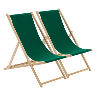 Harbour Housewares - Folding Wooden Deck Chairs - Green - Pack of 2