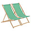 Harbour Housewares - Folding Wooden Deck Chairs - Green Stripe - Pack of 2