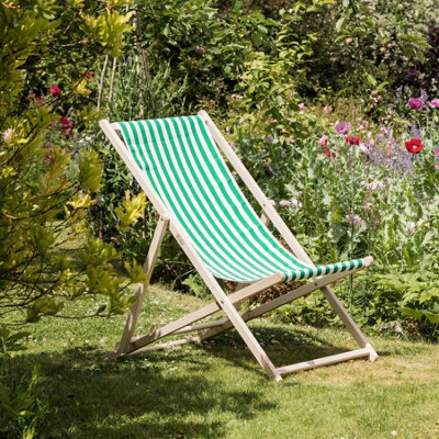 Harbour Housewares - Folding Wooden Deck Chairs - Green Stripe - Pack of 4 - 7